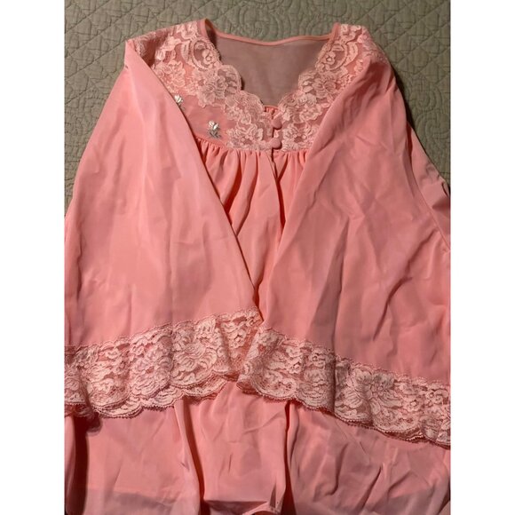 Vintage Shadowline Pink Nylon Lace Trimmed Granny Core 1970s Bed Jacket M NWOT - Picture 4 of 6